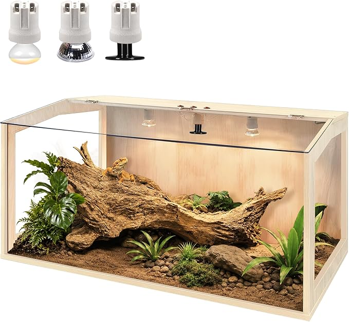 PROLEE Bearded Dragon Tank, Lizard Tank with Clear Tempered Glass Roof, Anti-Scratch Reptile Enclosure, Reptile Tank Built-in Light Fixtures with Switch (40X20X20inch,65 Gallons)