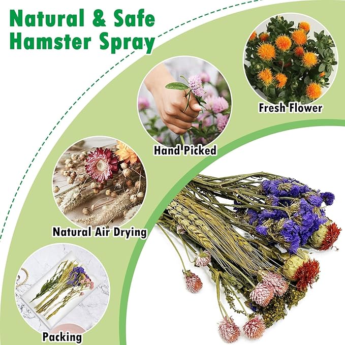PINVNBY Natural Flower & Herb Hamster Bedding Habitat Decor Grain Guinea Pig Bedding Hamster Sprays Hamster Cage Accessories for Guinea Pig Dwarf Syrian Gerbils Mice Mouse Rat (Flower & Grain Version)