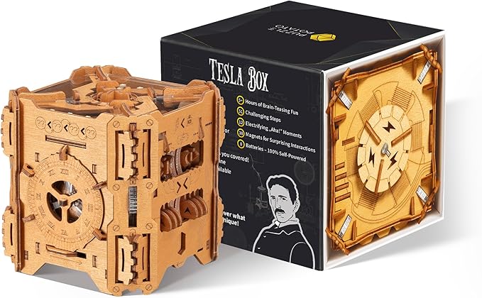 Puzzle Potato Tesla Box - Electronic Puzzle Box - Escape Room Game in a Box - Brain Teaser - 3D Wooden Puzzle for Adults - Money Puzzle Box for Cash Gift - Birthday GiftBox MoneyBox