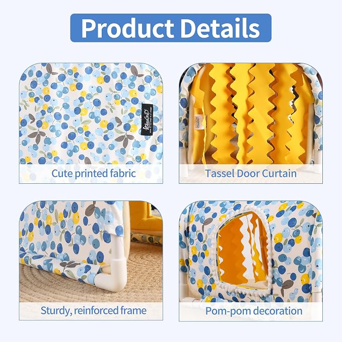 Guinea Pig Hideout No Bottom Guinea Pig Bed Easy to Clean Rabbit Hideout Bunny Beds - Small Animal Indoor Habitat for Chinchilla Ferret Hedgehog Flower-Branch Mouse (Green)