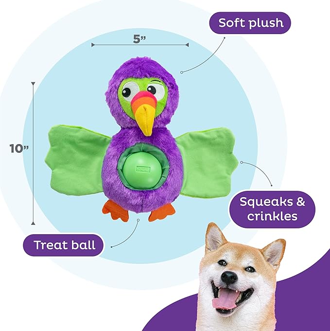 Outward Hound by Nina Ottosson Hide-Ablez Plush Dog Puzzle with Treat Ball, Toucan, Multicolored