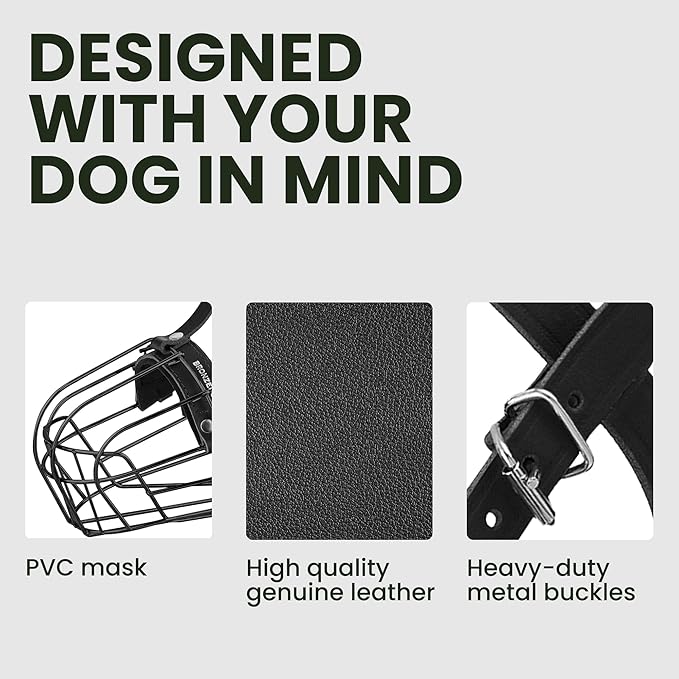 BRONZEDOG Dog Muzzle Adjustable Durable PVC Wire Basket for Large and Extra Large Dogs with Leather Straps Breathable, Drinkable, Training, Prevents Biting (PVC, Husky & Doberman)