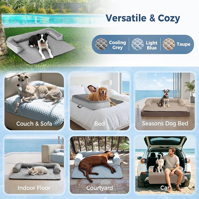 Large Cooling Dog Bed Mat - 41 x 37 Inch Waterproof Couch Cover for Dogs Washable, Non-Slip Bottom Self Cooling Mat for Dogs, Durable & Non-Gel, Dog Couch Bed for Sofa Floor Car, Light Blue