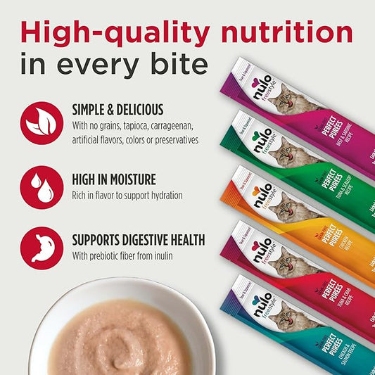 Nulo Freestyle Lickable Cat Treats - Perfect Purées Variety Pack, Squeezable Grain-Free Wet Cat Food Topper, High Moisture for Hydration, 40 x 0.5oz