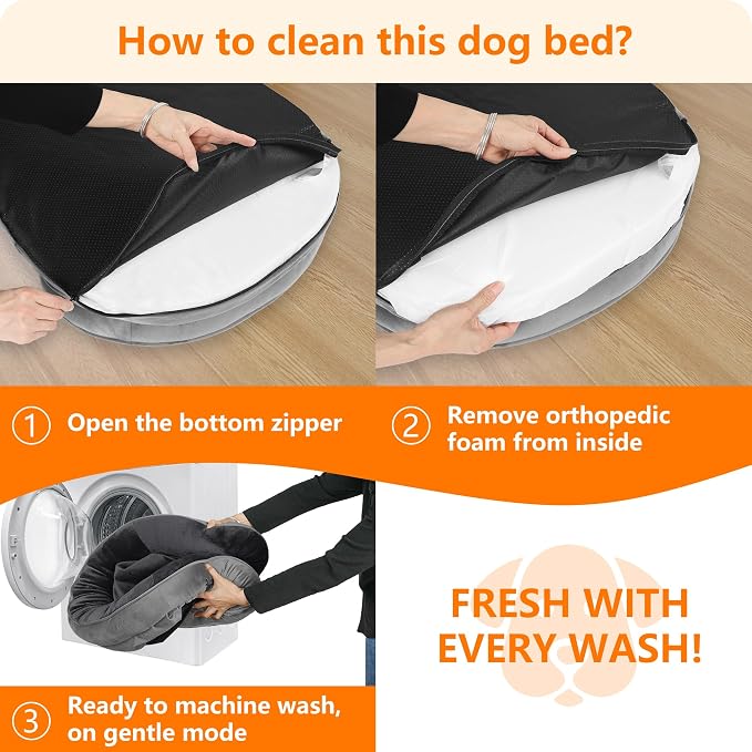Dwanton Orthopedic Dog Bed for Extra Extra Large Dogs with Gel Memory Foam, Waterproof Dog Sofa, Washable Pet Bed with Four Sided Bolster Cushion, Removable Cover & Non-Slip Bottom, 53", Dark Grey