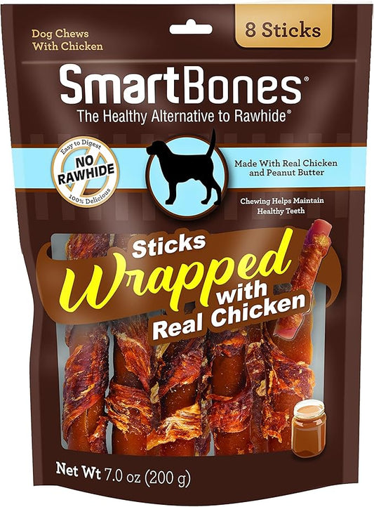 SmartBones Chicken-Wrapped Sticks, Treat Your Dog to a Rawhide-Free Chew Made with Real Chicken and Peanut Butter, 7 Ounce (Pack of 2)