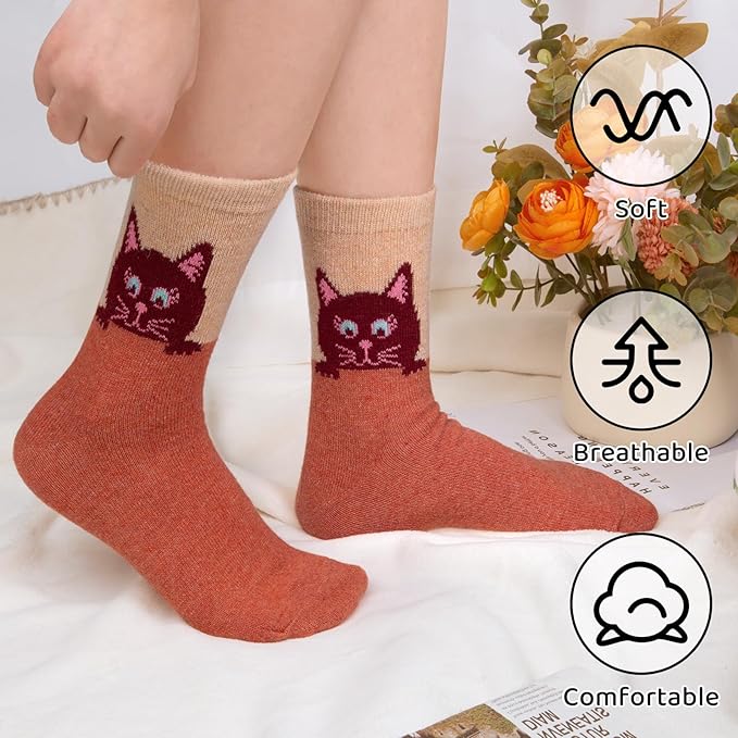 Justay 5 Pairs Womens Wool Socks Thick Warm Winter Socks Casual Cozy Socks Vintage Knit Crew Socks Gift for Women