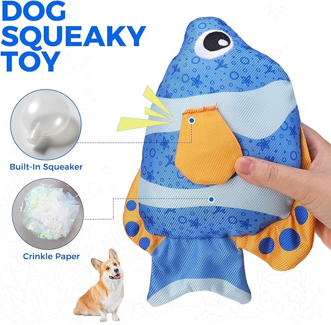 BINGPET Floating Dog Toys, 2 Pack Durable Squeaky Fish Water Toy for Pool Beach Outdoor Interactive Fetch, Oxford Fabric Summer Swimming Pool Toys for Small Medium Large Dogs
