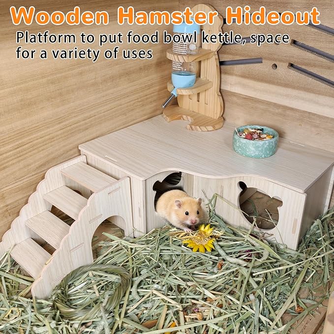 Hamster Hideout Multi-Chamber Hamster House Maze Tunnel Rat Cage Platform Stand Boards Habitats Decor Accessories for Gerbils Mice Lemmings (M)
