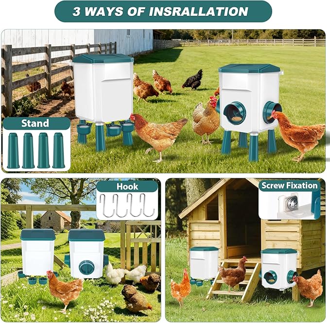 Chicken Feeder and Waterer Set 3 Gallon/26.4 Pounds, Automatic Chick Feeder and Waterer Set No Waste, Poultry Feeder Large for Hens/Ducks/Poultry