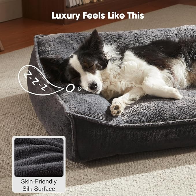 FURTIME Orthopedic Dog Bed Medium Size Dog, Extra Thick Supportive Comfort Pet Sofa, Ergonomic Slant Dog Couch Bed with Removable Washable Cover, Ultra Soft Surface & Non-Slip Bottom, Grey, 35"