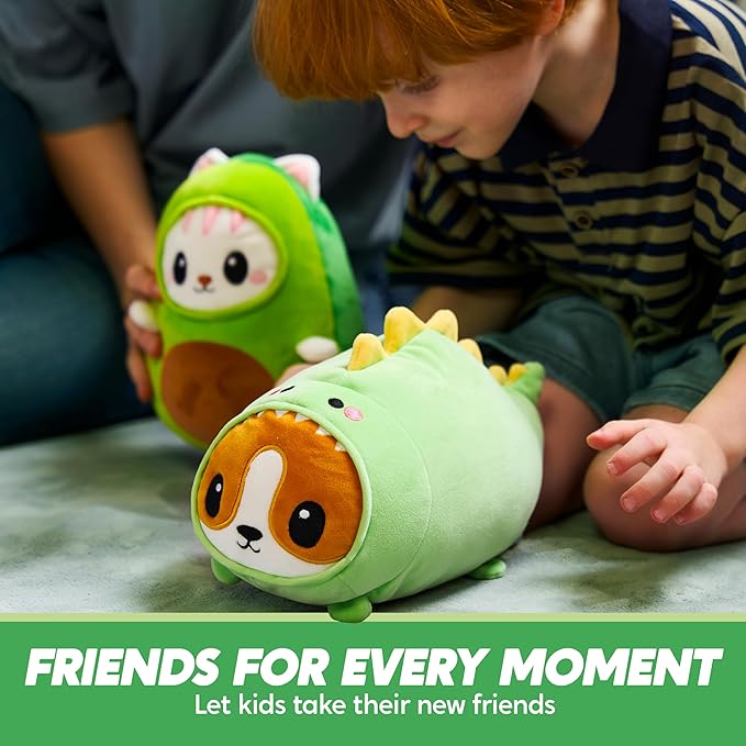 JOYIN Stuffed Animal, Kawaii Dinosaur Plush Toy, 11" Soft Plushie with Corgi Face, Cute Pillow for Kids and Adults, Birthday Surprise Gift for Boys and Girls