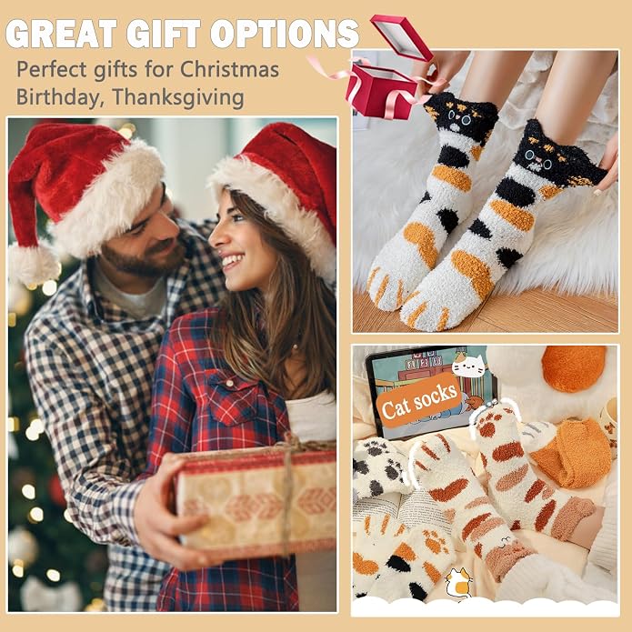 Ginmewrae Women Fuzzy Socks Cozy Soft Fluffy Cute Animal Slipper Socks Sleeping Warm Socks Christmas Gift for Girls