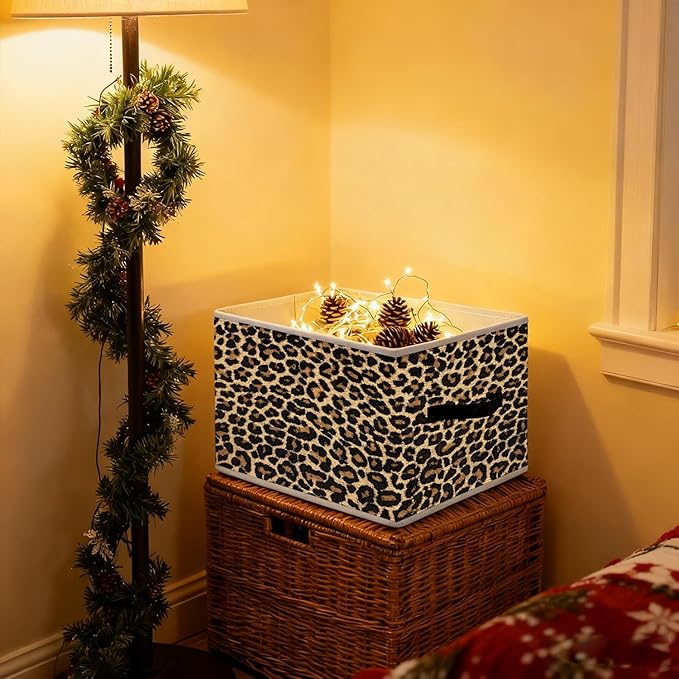 Brown Leopard Print Storage Bins, Cheetah Room Decor, Girly Y2k Wild Western Cheetah Foldable Closet Organizers Storage Basket Toybox for Girls Room Dorm Clothes Bed Sheets Blankets Toys