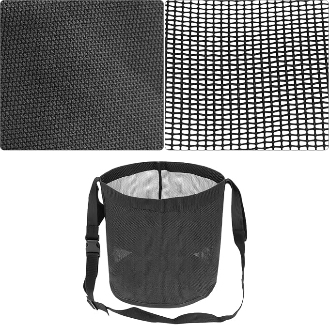 QWORK Horse Feed Bag Grain, Black PVC Mesh Horse Feeder with Adjustable Strap, (Fits Small to Full-Sized Horses)