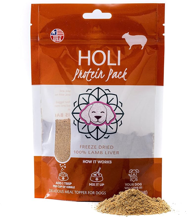 HOLI Lamb Liver Dog Food Topper – Freeze Dried Lamb Liver Dog Topper for Dry Food – Single Ingredient, Human-Grade Meal Topper for Picky Dogs – Grain Free & All Natural - 8oz