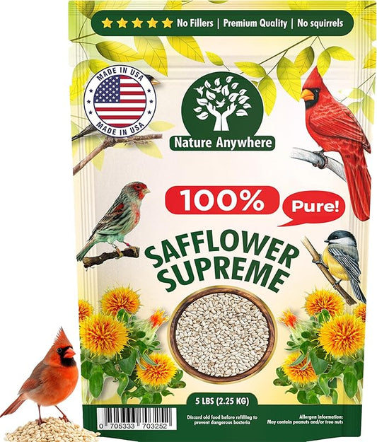Nature Anywhere Safflower Bird Seed for Outside Feeders Safflower Supreme, 100% Pure Safflower Seed, Made in USA, No Fillers, Premium Wild Bird Food