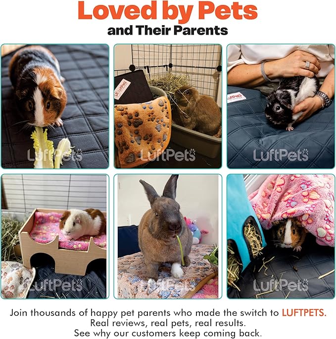 Reusable Guinea Pig Cage Liners 5 Pcs - 2 Washable Midwest Pee Pads 47"x24" & 3 Soft Bunny Fleece Blankets 24"x16", Waterproof Rabbit Bedding with Odor Control, Absorbent Small Pet Mats