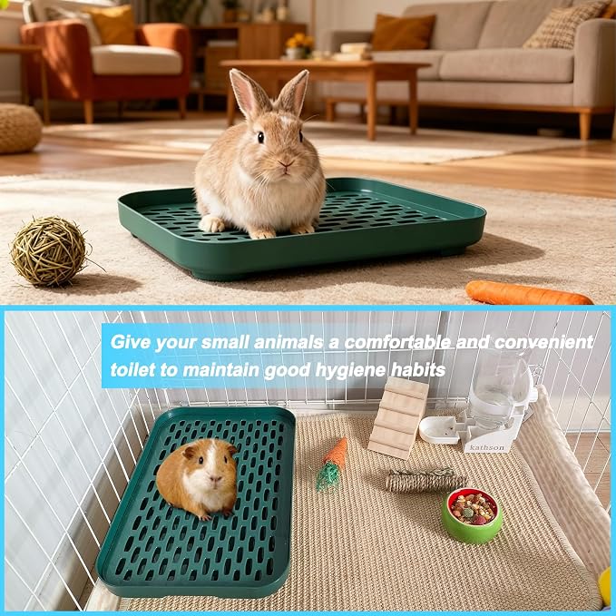 kathson Rabbit Litter Box for Cage Corner with Grid Holes,Bunny Potty Trainer Tray Guinea Pig Litter Pan, Small Animal Toilet for Ferret Chinchilla Hedgehog