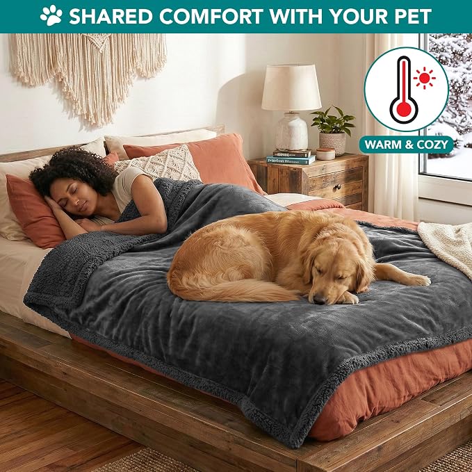 PetAmi Dog Blanket for Small Medium Dogs Cats Puppies Kittens, Soft Sherpa Fleece Pet Blanket Throw, Reversible Plush Couch Cover Protector Crate Carrier Chair Machine Washable, 40x29, Solid Dark Gray