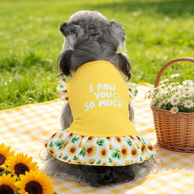XPUDAC 4 Pack Cute Dog Dress for Small Dog, Floral Puppy Dress Sweet Girl Pet Skirt Outfits Colorful for Birthday Holiday Spring Summer Pet Clothes for Girls, XS