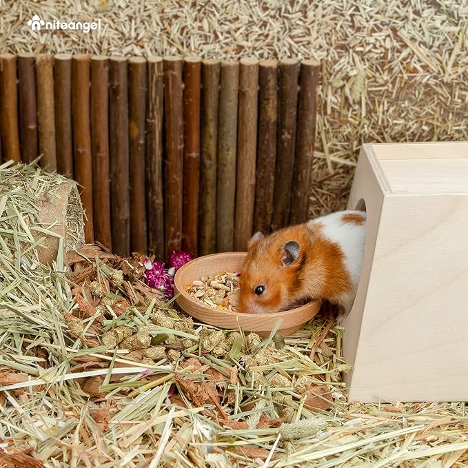 Niteangel Wooden Hamster Feeding Bowl: - Small Animal Food Dish for Dwarf Syrian Hamsters Gerbils Mice Degus or Other Similar-Sized Small Pets (No Pattern, for Syrian)