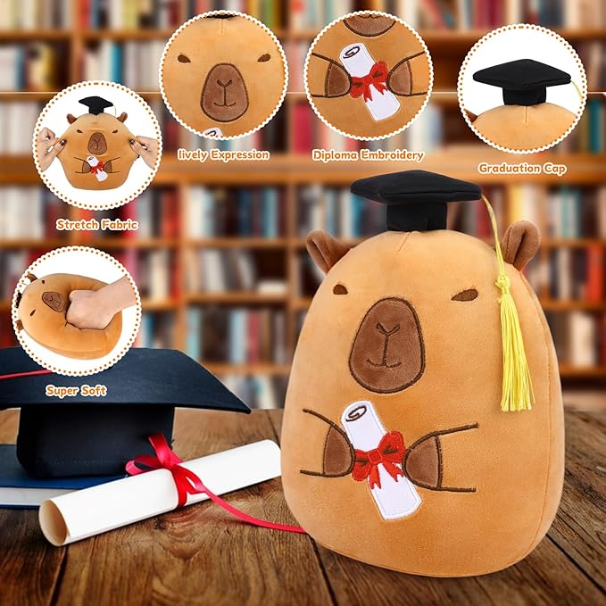 Graduation Capybara Plush Toy, 8 Inch Capybara Stuffed Animal with Cap Graduation Gifts for Kids Him Her, Class of 2026 Graduation Gifts for Kindergarten High School College