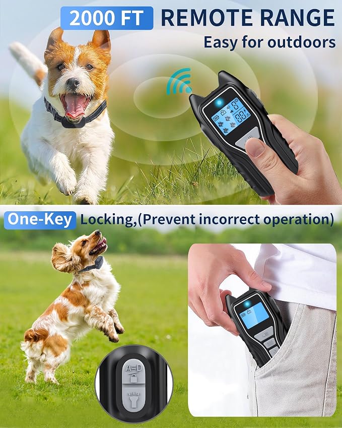 Asrcs Shock Collar for Dogs 2 Dogs (15-120lbs) 2000FT Dog Shock Collar with Remote Control Waterproof Dog Training Collar with Remote 4 Safe Modes Rechargeable Lock Flash Light for All Breeds - Gray