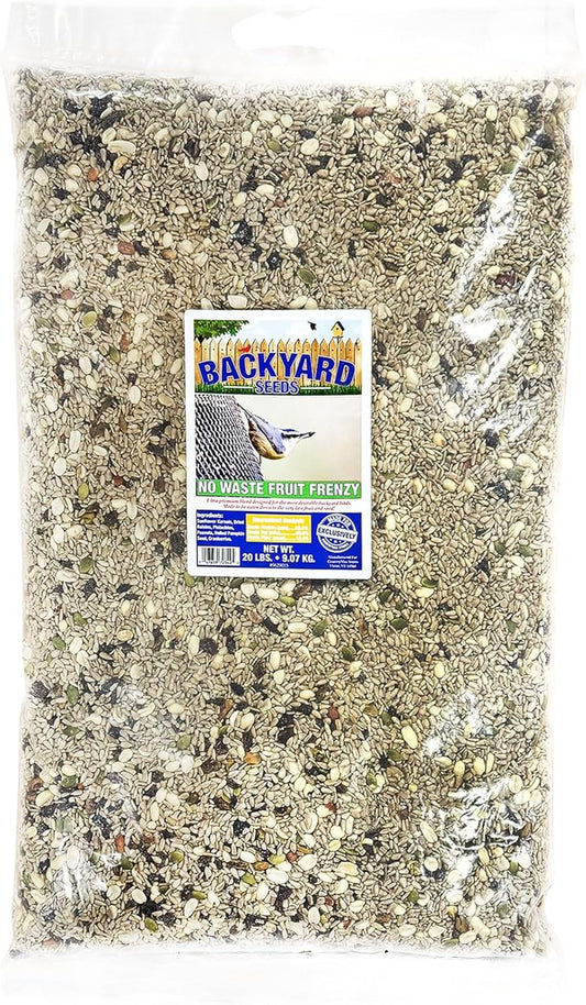 Backyard Seeds Fruit Frenzy No-Waste Bird Seed Mix 20lbs - Premium Blend with Pumpkin Seeds, Cranberries & Pistachios, Small Bag of Wild Bird Food