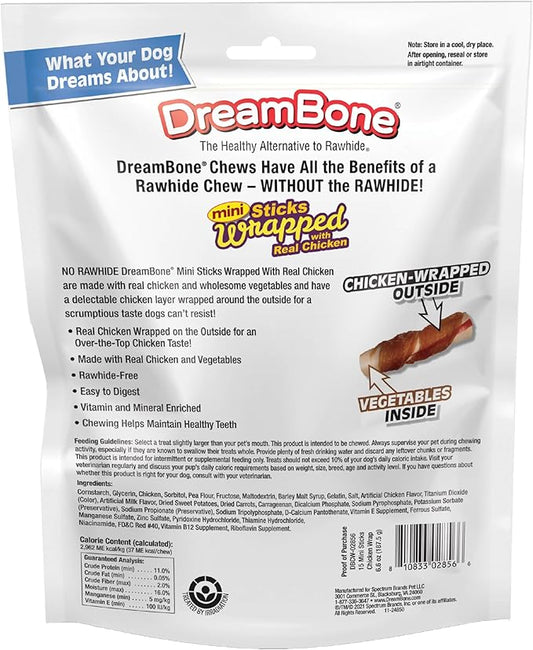 DreamBone Mini Sticks Wrapped With Real Chicken, Rawhide Free Dog Chew Sticks, 15 Count