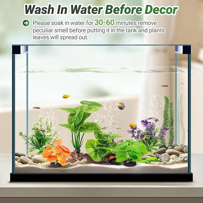 GOZILLA Fish Tank Plants, Reptile Artificial Plastic Plants, Reptile Plants for Terrarium, Aquarium Decorations Resin Pedestal Ornaments for Fish Tank Accessories Set.(5PCS/C-Set)