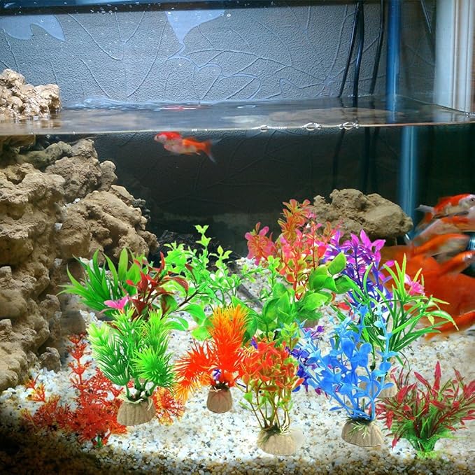 COMSUN 10 Pack Artificial Aquarium Plants, Small Size 4 to 4.5 inch Approximate Height Fish Tank Decorations Home Décor Plastic