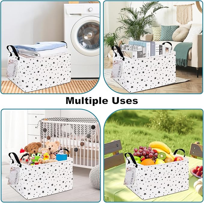 Storage Basket,Nursery Hamper Canvas Laundry Basket Foldable with Waterproof PE Coating Storage, Office, Bedroom, Clothes,Toys (Rec-Star)