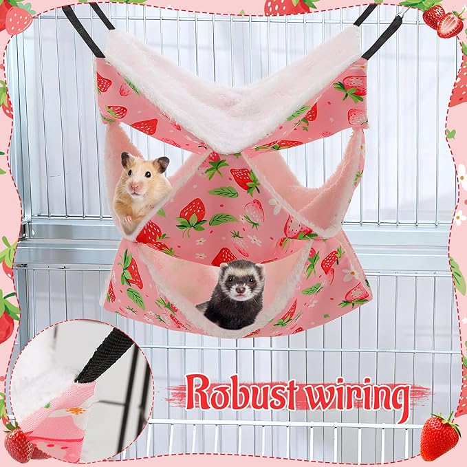 2 Pcs Guinea Pig Ferret Hammock Set, 3 Tier Small Pet Hanging Hammock with Tunnel Bed Hideout Small Animal Cage Accessories for Hamster Sugar Glider Guinea Pig Ferret Squirrel Chinchilla