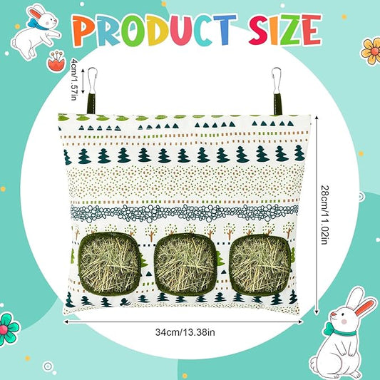 UPINS 2 Hay Bag for Rabbits 3-Hole Guinea Pig Hay Bags Hanging Hay Feeder, Hay Feeder for Rabbits Small Pets Chinchillas Hamstersand Animals