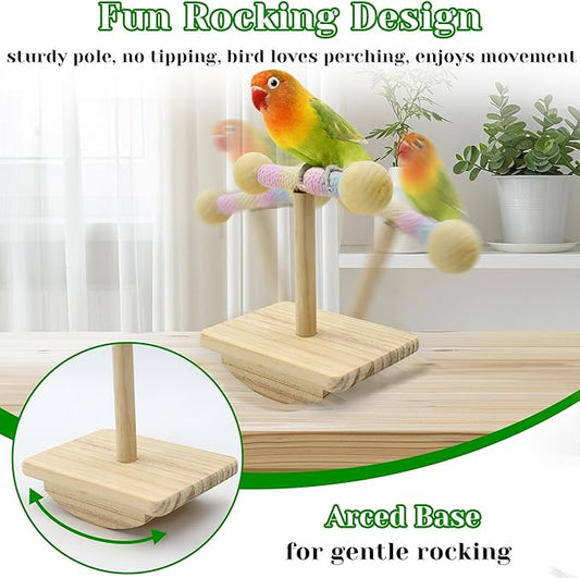 Natural Wood Bird Perch Stand Training, Intelligence Puzzle Enrichment Toys for Parakeets, Wooden Parrot Perch Platform, Bird Playground Play Stands for Conure, Cockatiel, Budgie Interactive Toys