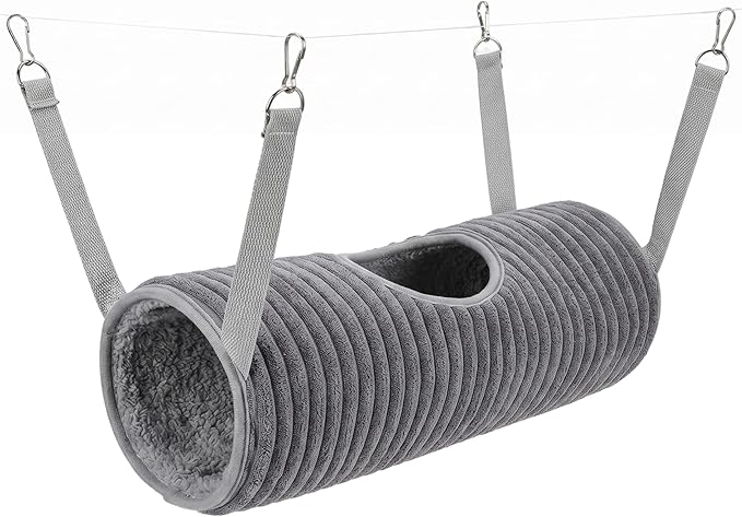Ferret Hammock Tunnel, Play & Sleep Rat Hammock for Guinea Pigs, Rats, Hamsters, Soft Plush Cage Accessory - Gray - Rat