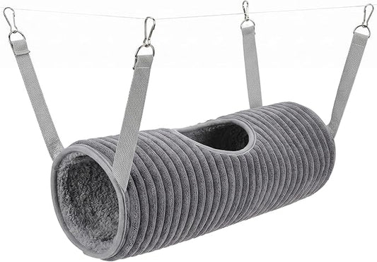 Ferret Hammock Tunnel, Play & Sleep Rat Hammock for Guinea Pigs, Rats, Hamsters, Soft Plush Cage Accessory - Gray - Rat