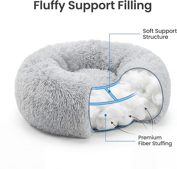 Tiny Dog Bed 15 Inch for Extra Small Dogs,Washable Puppy Bed,Soft Faux Fur Calming Donut Bed for Chihuahua Yorkie Maltese Pomeranian,Grey