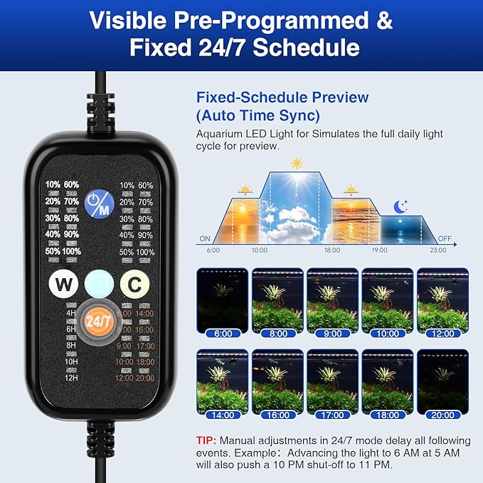 fishkeeper Aquarium Light, LED Fish Tank Lights with Auto Time Sync & 24/7, IP68 Waterproof Extendable Bracket DIY Full Sprctrum Aquarium Plant Lights with Timer/Dimming, Memory Function for 40-48inch