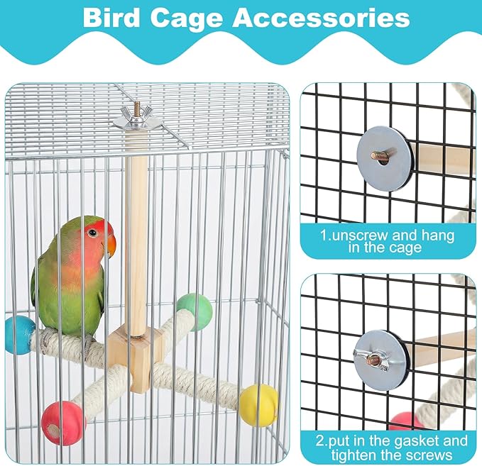 Grevosea Bird Toys for Parakeets, Wooden Bird Stand Perch Toy Interactive Rotating Parakeet Toys Parrot Perch for Parakeets Budgie Cockatiel Cage Accessories Small to Medium Birds
