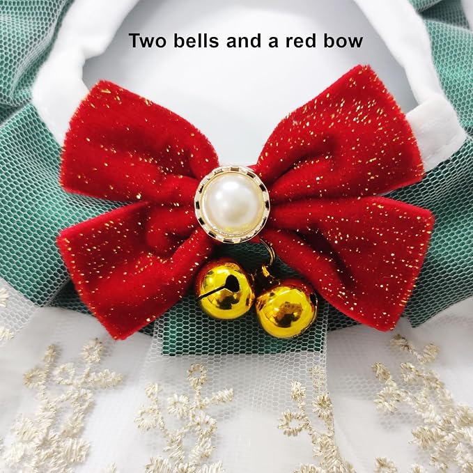 Elegant Lace Cat Collar with Cute Bow,Cat Collar with Bow Tie,Pet Lace Bib Collar with Cute Bow,Cat Princess Costumes,Green Champagne,1 Piece ﻿