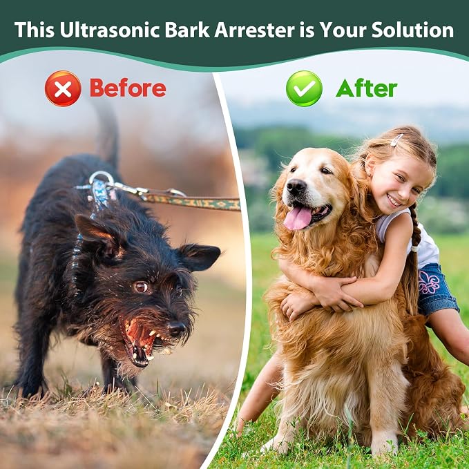 2-Pack Dog Bark Deterrent Devices, Anti Barking Device for Dogs, Battery Powered Bark Control Device for Indoor Outdoor Use, Humane Dog Training Tool to Stop Barking, Chewing & Bad Behavior(Green)