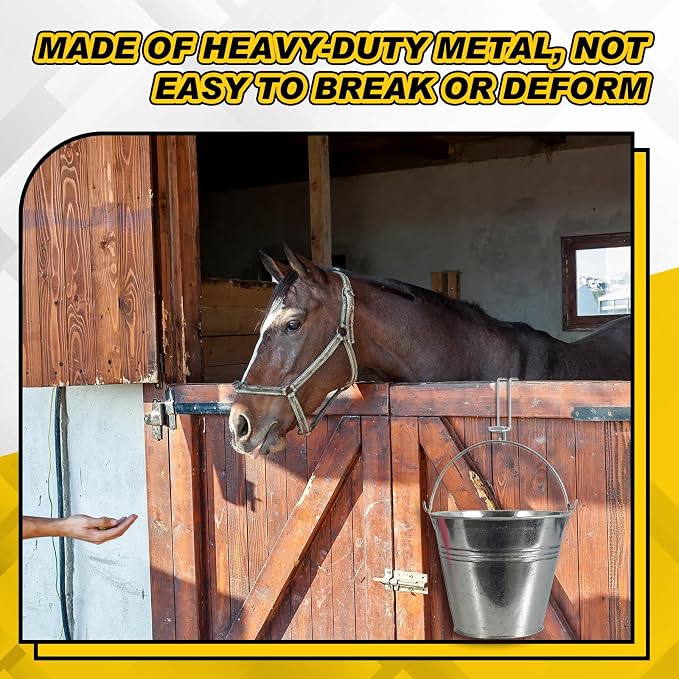 Hicarer 2 Pack Horse Feed Bucket Hooks Tack Hook for Horses Metal Equestrian Water Bucket Holder Hanger Removable No Drill Stall/Stable Feed Barn Farmhouse Supplies Livestock Accessories (Silver)