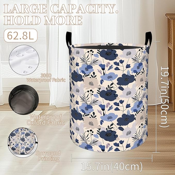 Gothic Raven Floral Laundry Basket, Oxford Cloth Goth Mystery Dirty Clothes Collapsible Hamper for Room Decor, Moon Flower Print Gifts Toy Organizer 19.7 * 15.8 Inch for Bedroom Bathroom Dorm
