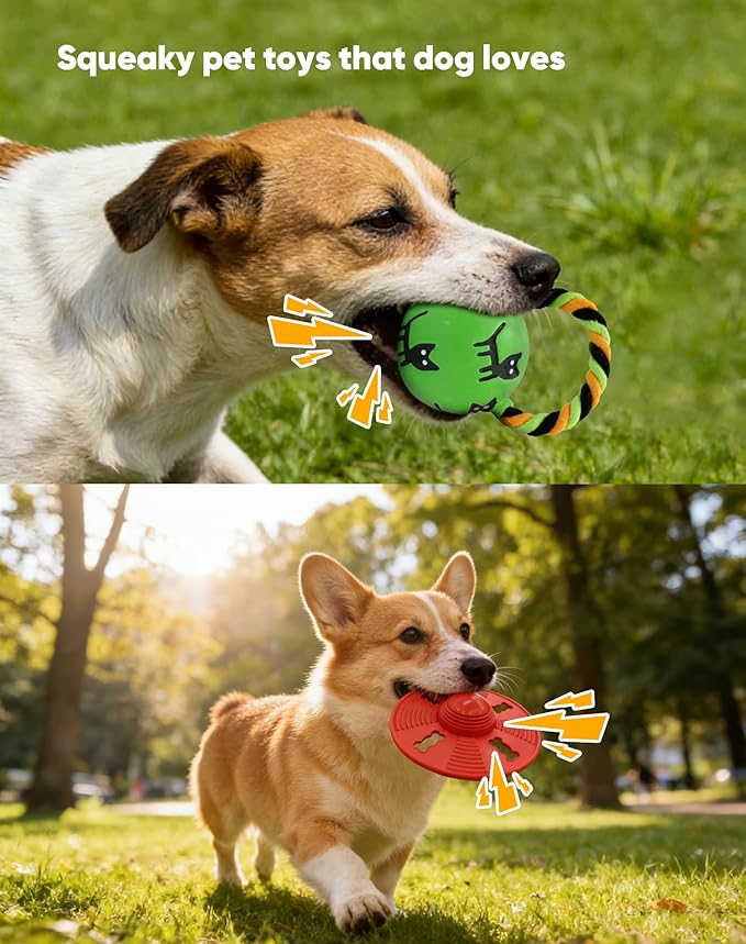Deeow Alieen Dog Frisbee for Fetch, Teething Clean Outdoor Flying Disc, Interactive Squeaky Dogs Toy for Outdoor Pool, Park, Beach, Bye one get one Gift Green Jack-o-Lantern/Halloween Pumpkin Pet Toy