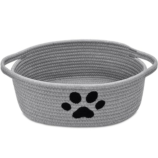 ABenkle Small Woven Basket with Handle, Cute Dog Paw Baskets for Gifts Empty, Decorative Rope Woven Storage Dog Toy Basket, Nursery Baskets for Baby Shower, 12" x 8" x 5"