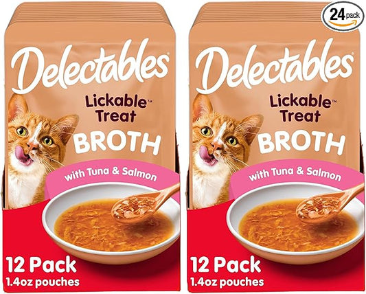 Delectables Hartz Savory Broths Tuna & Salmon Lickable Wet Cat Treats,(Pack of 24)