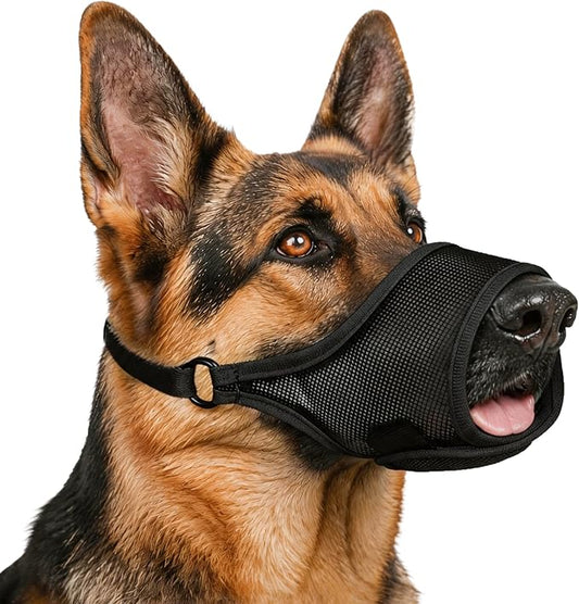 LUCKYPAW Dog Muzzle, Mesh Dog Muzzle for Large Medium Small Dogs, Soft Mouth Guard for Biting Chewing, Breathable Mouth Cover with Adjustable Strap for Training (Black, S(Snout:7.75"-8.75"))