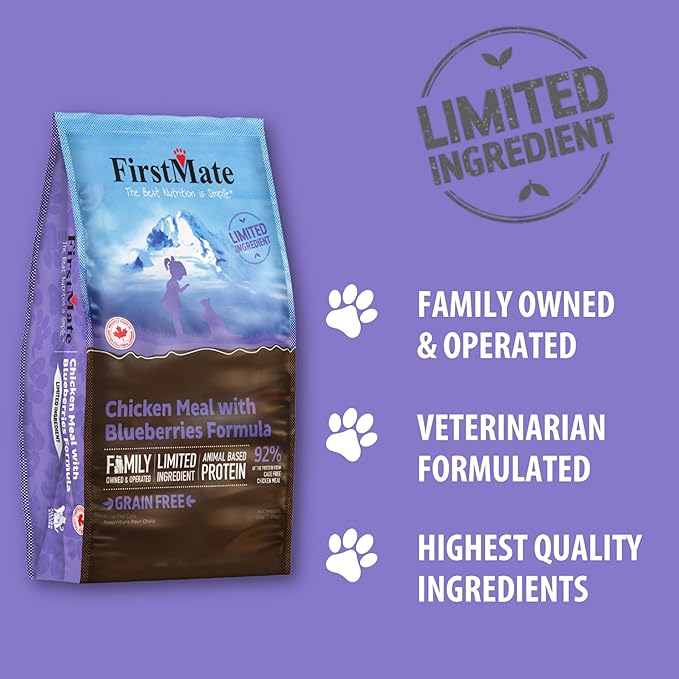 FirstMate Pet Foods Dry Cat Food – Chicken Meal with Blueberries Formula – Grain Free Limited Ingredient Recipe for Cats & Kittens, All Life Stages – 3.96 lb Bag